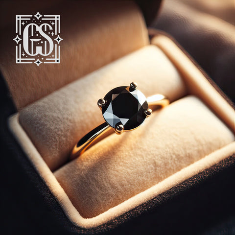 2ct Round Black Diamond Engagement Ring Solitaire Yellow Gold Black Diamond Round 2 Carat Minimalist Organic Black Diamond Ring Yellow Gold