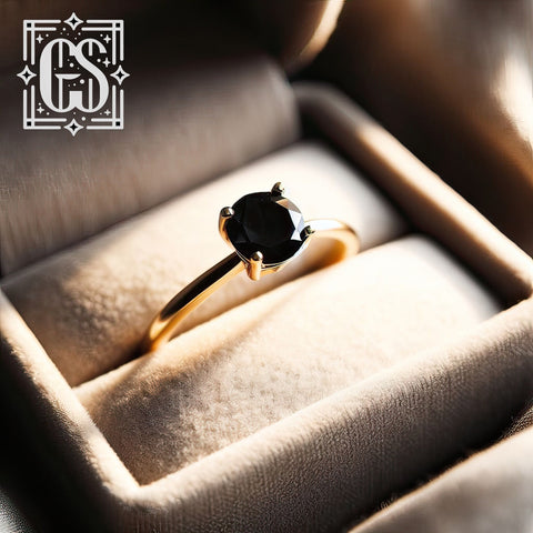 1ct Round Black Diamond Engagement Ring Solitaire Yellow Gold Black Diamond Round Traditional Minimalist Black Diamond Ring Yellow Gold