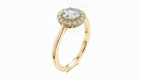 14k Yellow Gold Diamond Halo Engagement Ring Gold Lab Grown Diamond Created Diamond Halo Engagement Ring Moissanite Ring Yellow Gold