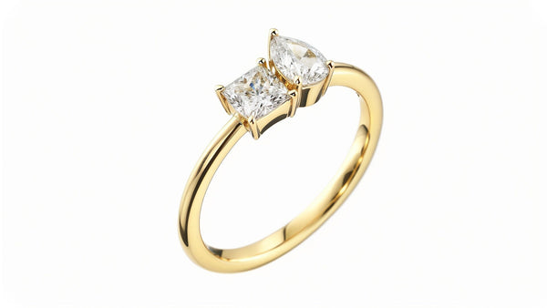14k Rose Gold Minimalist Engagement Ring Gold Created Diamond Two Stone Engagement Ring Minimalist Diamond Ring Rose Gold
