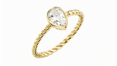 14k Yellow Gold Pear Diamond Rope Engagement Ring Gold Lab Grown Pear Diamond Created Diamond Engagement Ring Moissanite Ring Yellow Gold