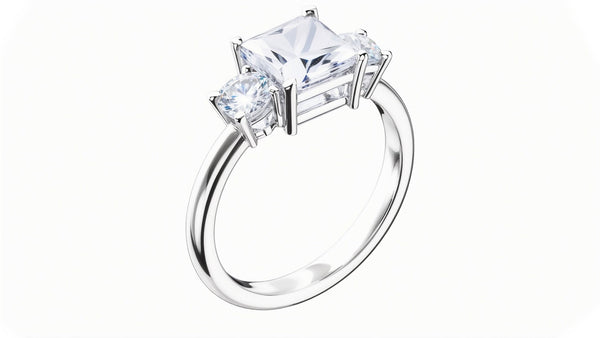 14k White Gold Diamond Three Stone Princess Engagement Ring Gold Lab Grown Diamond Square Three Stone Engagement Ring White Gold