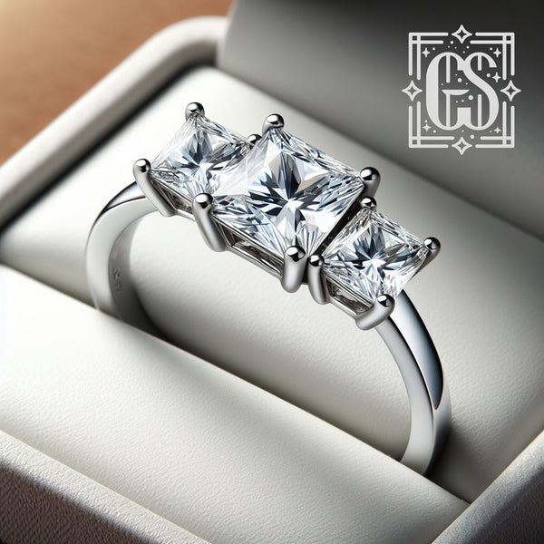 14k White Gold Princess Cut Diamond Engagement Ring Gold Lab Grown Diamond Moissanite Three Stone Engagement Ring Moissanite Ring White Gold