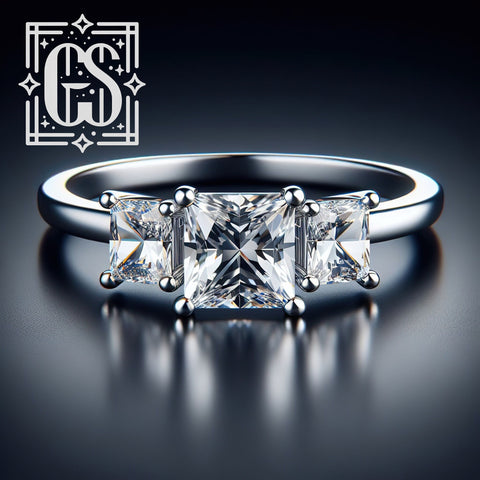 14k White Gold Princess Cut Diamond Engagement Ring Gold Lab Grown Diamond Moissanite Three Stone Engagement Ring Moissanite Ring White Gold