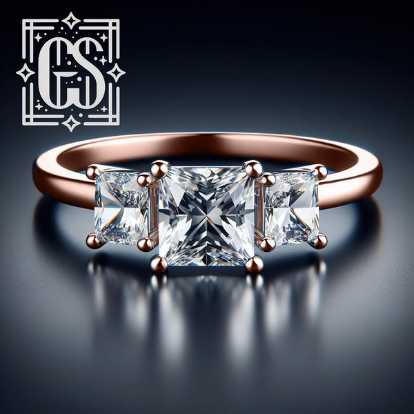 14k Rose Gold Princess Cut Diamond Engagement Ring Gold Lab Grown Diamond Moissanite Three Stone Engagement Ring Moissanite Ring Rose Gold