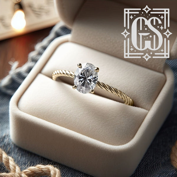 14k White Gold Oval Diamond Rope Engagement Ring Gold Lab Grown Oval Diamond Created Diamond Engagement Ring Moissanite Ring White Gold