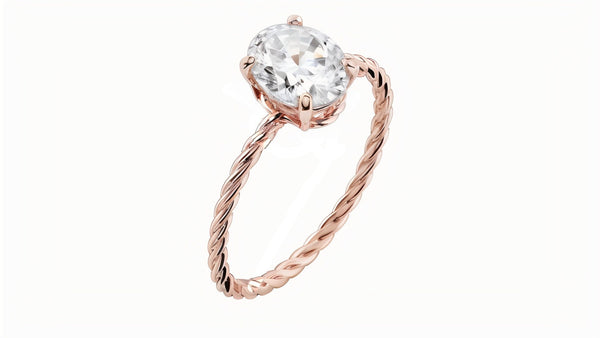 14k Rose Gold Oval Diamond Rope Engagement Ring Gold Lab Grown Oval Diamond Created Diamond Engagement Ring Moissanite Ring Rose Gold