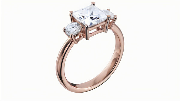 14k Rose Gold Diamond Three Stone Princess Engagement Ring Gold Lab Grown Diamond Square Three Stone Engagement Ring Rpse Gold