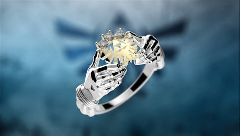 Zelda Claddagh Ring Wedding Set Triforce Inspired