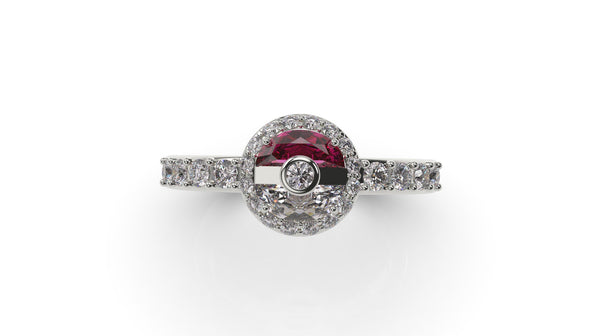 Pokemon Engagement Ring - Pokeball Ring White Gold