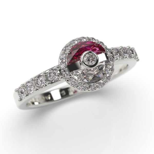 Pokemon Engagement Ring - Pokeball Ring White Gold