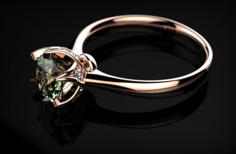 Rose Gold Engagement Ring Prasiolite Green Amethyst Engagement Ring Gemstone Engagement Ring Green Amethyst Ring Unique Engagement Ring