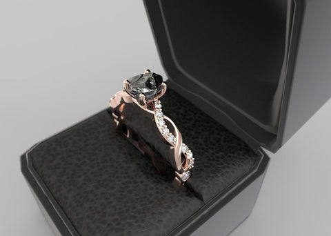 Raw Diamond Engagement Ring Rose Gold Rough Black Diamond Uncut Diamond Engagement Ring Rough Stone Uncut Stone Rose Gold Rough Diamond