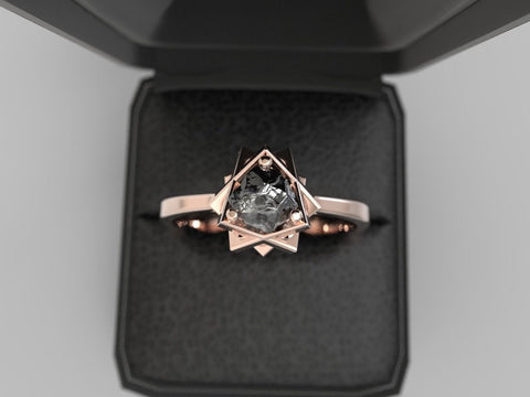 Raw Diamond Engagement Ring Rose Gold Rough Black Diamond Uncut Diamond Engagement Ring Rough Stone Uncut Stone Rose Gold Rough Diamond