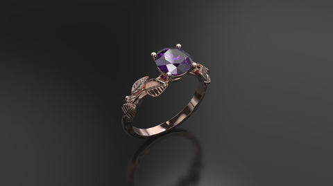 Amethyst Leaf Engagement Ring Rose Gold Engagement Ring Amethyst Branch Ring Amethyst Gold Rose Gold Amethyst Ring