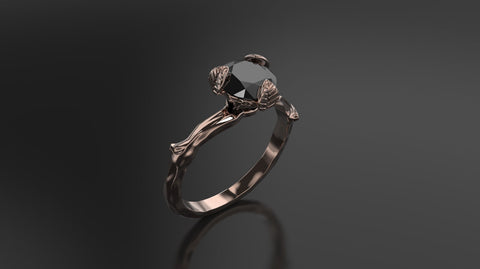 Black Diamond Leaf Engagement Ring Rose Gold Branch Engagement Ring Black Diamond Ring Black Diamond Gold Rose Gold Black Diamond Ring