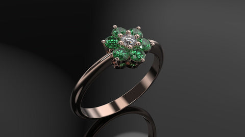 Emerald Engagement Ring Rose Gold Engagement Ring Flower Ring Emerald Gold Rose Gold Emerald Ring