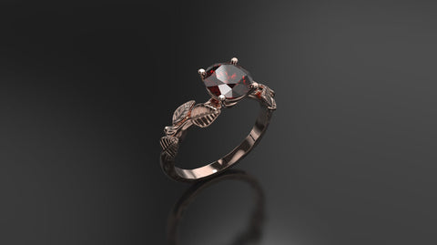 Garnet Leaf Engagement Ring Rose Gold Engagement Ring Garnet Branch Ring Garnet Gold Rose Gold Garnet Ring