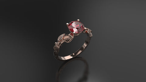 Ruby Leaf Engagement Ring Rose Gold Engagement Ring Ruby Branch Ring Ruby Gold Rose Gold Ruby Ring