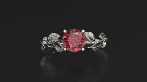 Ruby Leaf Engagement Ring White Gold Engagement Ring Ruby Branch Ring Ruby Gold White Gold Ruby Ring