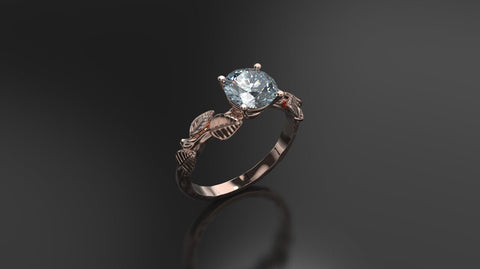 Aquamarine Leaf Engagement Ring Rose Gold Engagement Ring Aquamarine Branch Ring Aquamarine Gold Rose Gold Aquamarine Ring