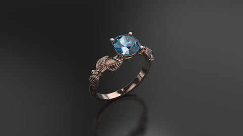 Blue Topaz Leaf Engagement Ring Rose Gold Engagement Ring Blue Topaz Branch Ring Blue Topaz Gold Rose Gold Blue Topaz Ring