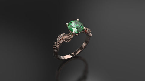 Emerald Leaf Engagement Ring Rose Gold Engagement Ring Emerald Branch Ring Emerald Gold Rose Gold Emerald Ring