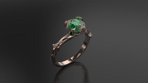 Emerald Leaf Engagement Ring Rose Gold Engagement Ring Emerald Branch Ring Emerald Gold Rose Gold Emerald Ring