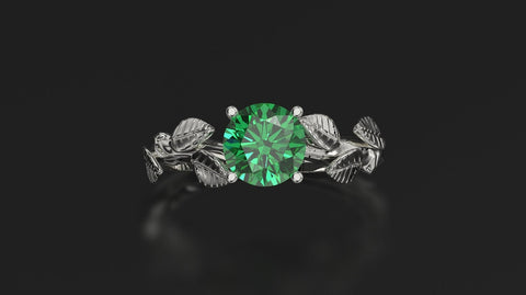 Emerald Leaf Engagement Ring White Gold Engagement Ring Emerald Branch Ring Emerald Gold White Gold Emerald Ring