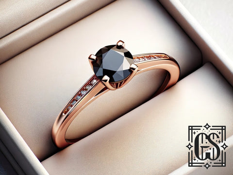 Black Diamond Engagement Ring Rose Gold Art Deco Minimalist Engagement Ring Black Diamond Ring Black Diamond Gold Rose Gold Black Diamond