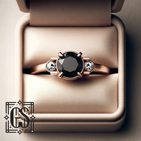 Black Diamond Engagement Ring Rose Gold Art Deco Minimalist Engagement Ring Black Diamond Ring Black Diamond Gold Rose Gold Black Diamond