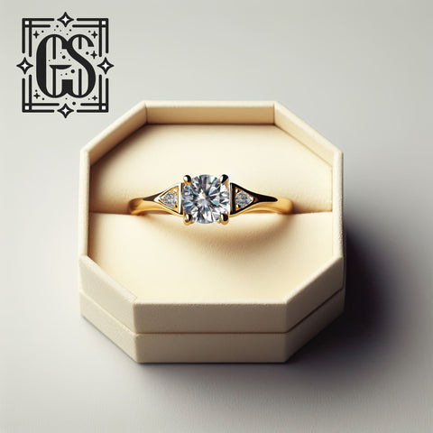 Yellow Gold Diamond Engagement Ring Gold Lab Grown Diamond Created Diamond Art Deco Minimalist Engagement Ring Moissanite Ring Yellow Gold