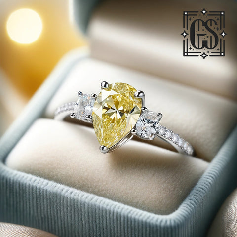 Yellow Pear Diamond Engagement Ring White Gold Pear Shape Diamond Engagement Ring Yellow Moissanite Yellow Moissanite Engagement Ring