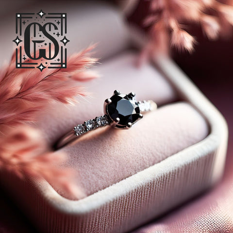 Black Diamond Engagement Ring White Gold Art Deco Minimalist Engagement Ring Black Diamond Ring Black Diamond Gold White Gold Black Diamond