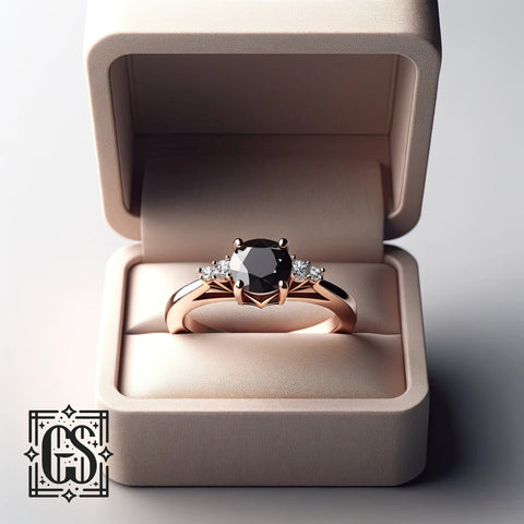 Black Diamond Engagement Ring Rose Gold Art Deco Minimalist Engagement Ring Black Diamond Ring Black Diamond Gold Rose Gold Black Diamond