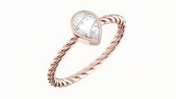 14k Rose Gold Pear Diamond Rope Engagement Ring Gold Lab Grown Pear Diamond Created Diamond Engagement Ring Moissanite Ring Rose Gold