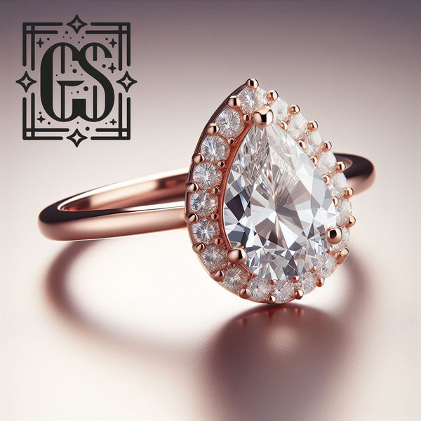 14k Rose Gold Diamond Halo Engagement Ring Gold Lab Grown Diamond Created Diamond Halo Engagement Ring Moissanite Ring White Gold