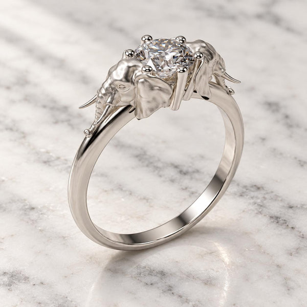 Elephant Head Solitaire Ring