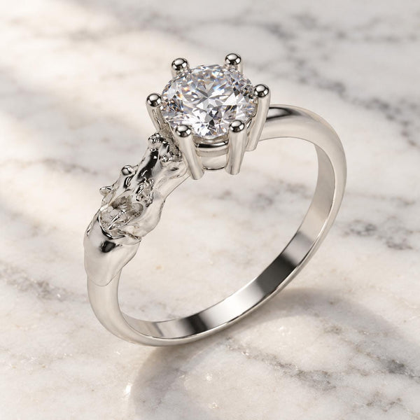 Hippo Head Solitaire Ring