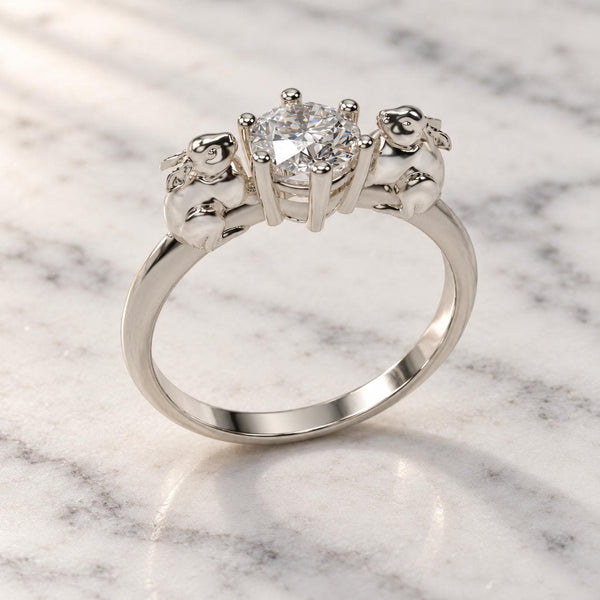 Rabbit Pair Solitaire Ring
