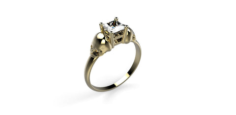 Skull Engagement Ring 14k Yellow Gold Skull Ring