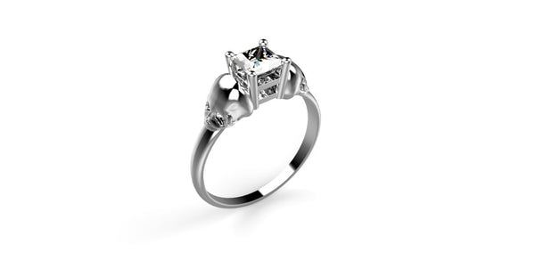 Skull Engagement Ring 14k White Gold Skull Ring