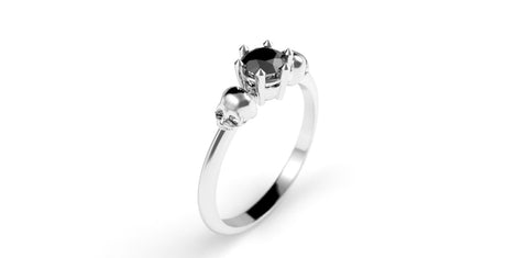 Skull Engagement Ring ct Black Diamond 14k White